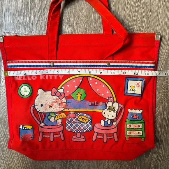 1976 Sanrio Hello Kitty Vintage Red Canvas Tote Bag - Picture 4 of 10
